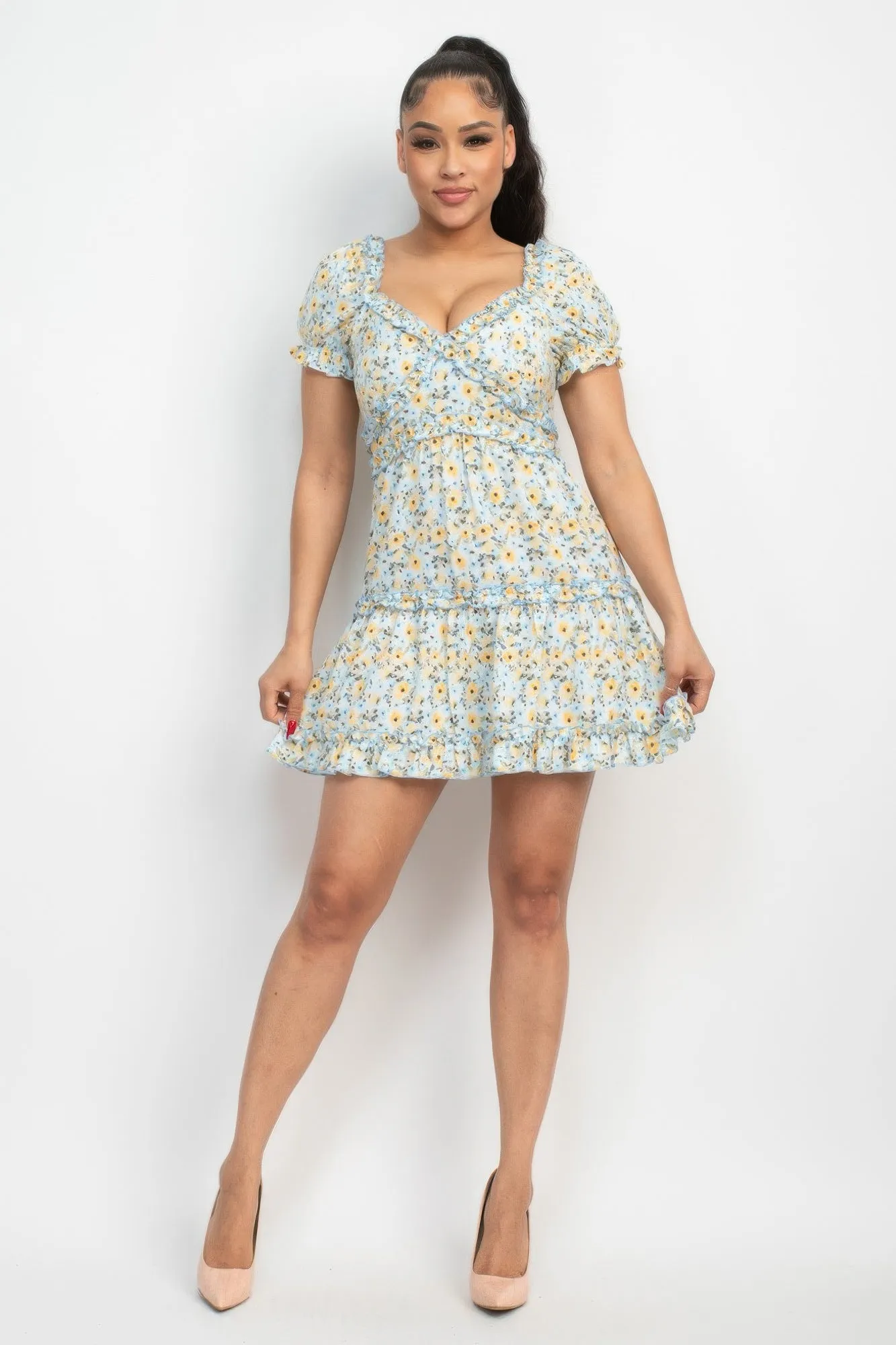 Ruffled Floral Puff Sleeve Dress sold by Gigi Laurent product image thumbnail 2
