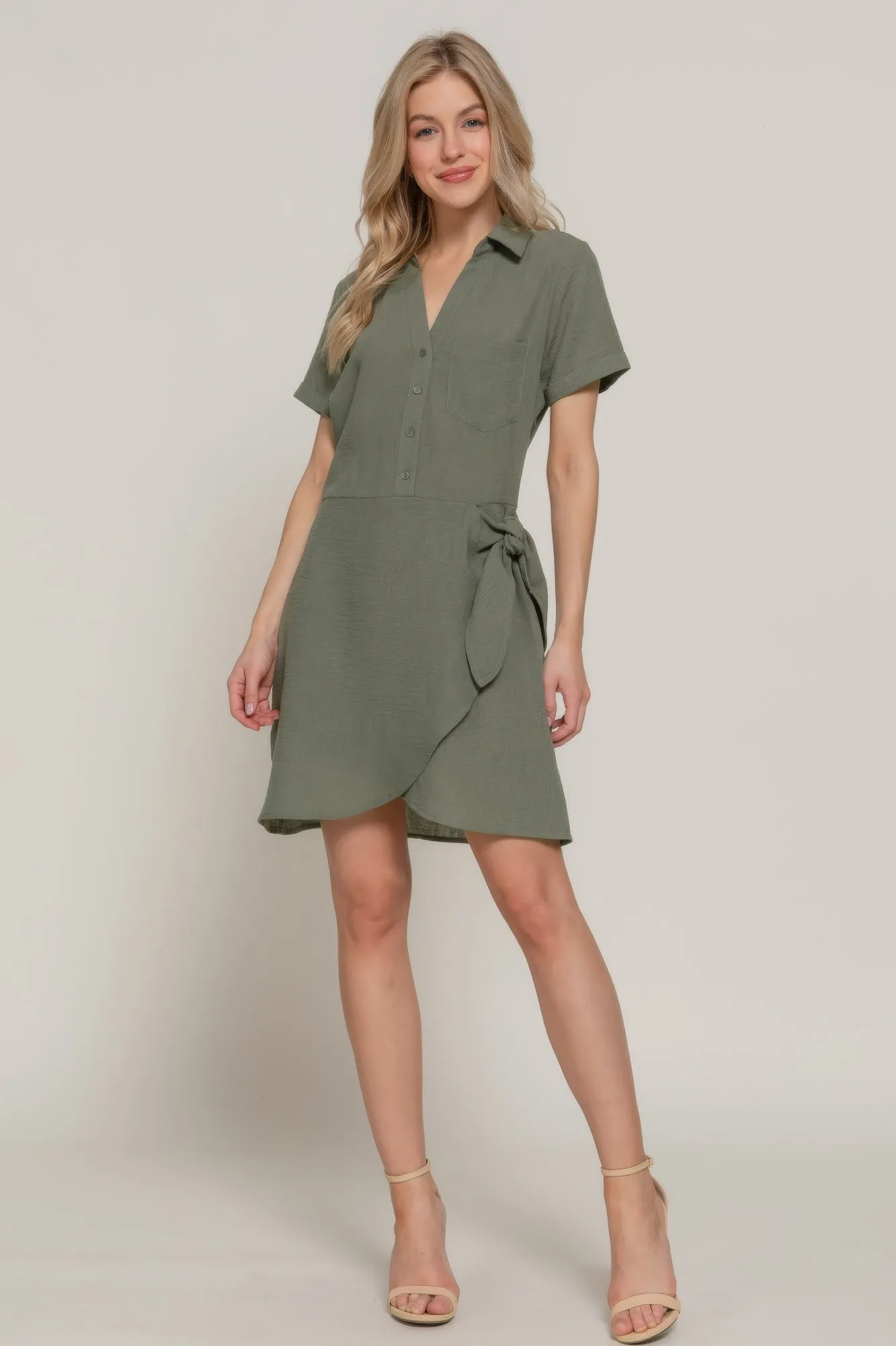 Button Down Side Bow Linen Effect Mini Dress sold by Gigi Laurent product image thumbnail 2