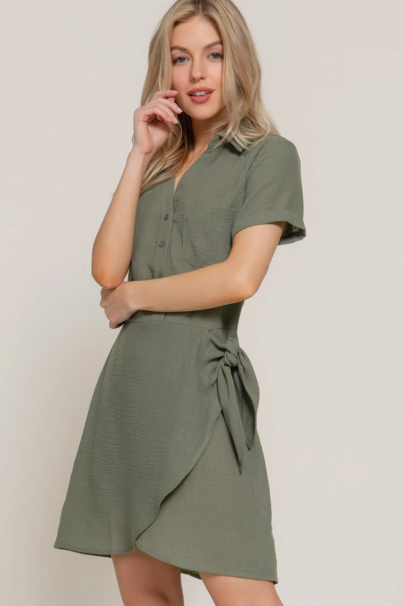 Button Down Side Bow Linen Effect Mini Dress sold by Gigi Laurent product image thumbnail 4