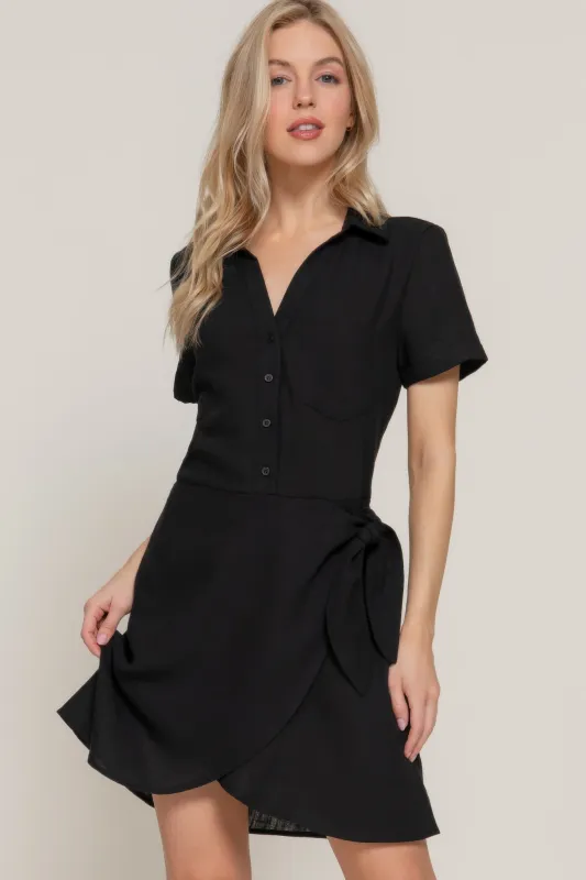 Button Down Side Bow Linen Effect Mini Dress sold by Gigi Laurent