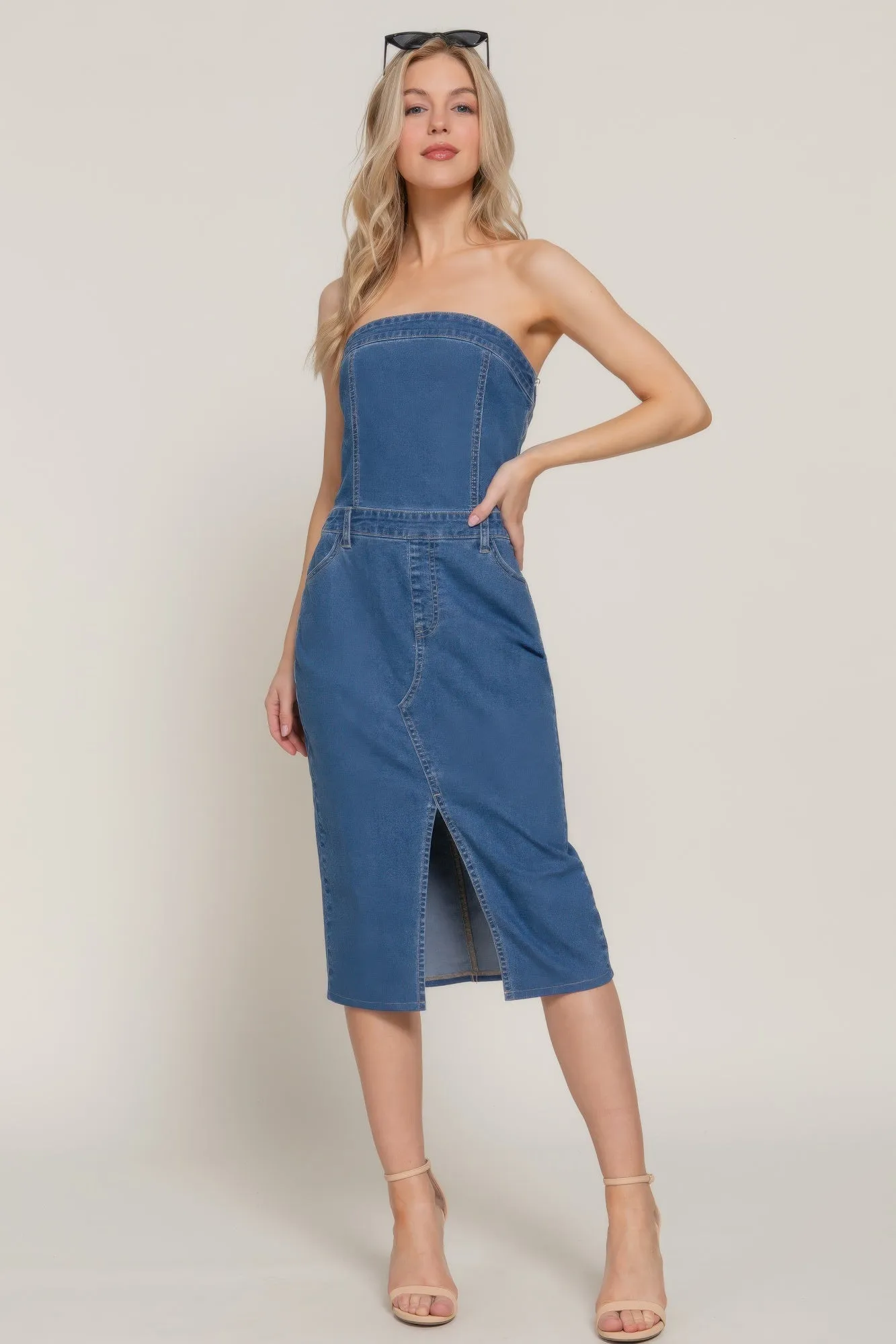 Stretch Denim Slit Tube Dress sold by Gigi Laurent product image thumbnail 2
