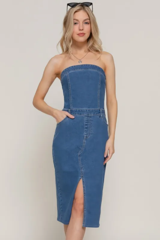 Stretch Denim Slit Tube Dress sold by Gigi Laurent