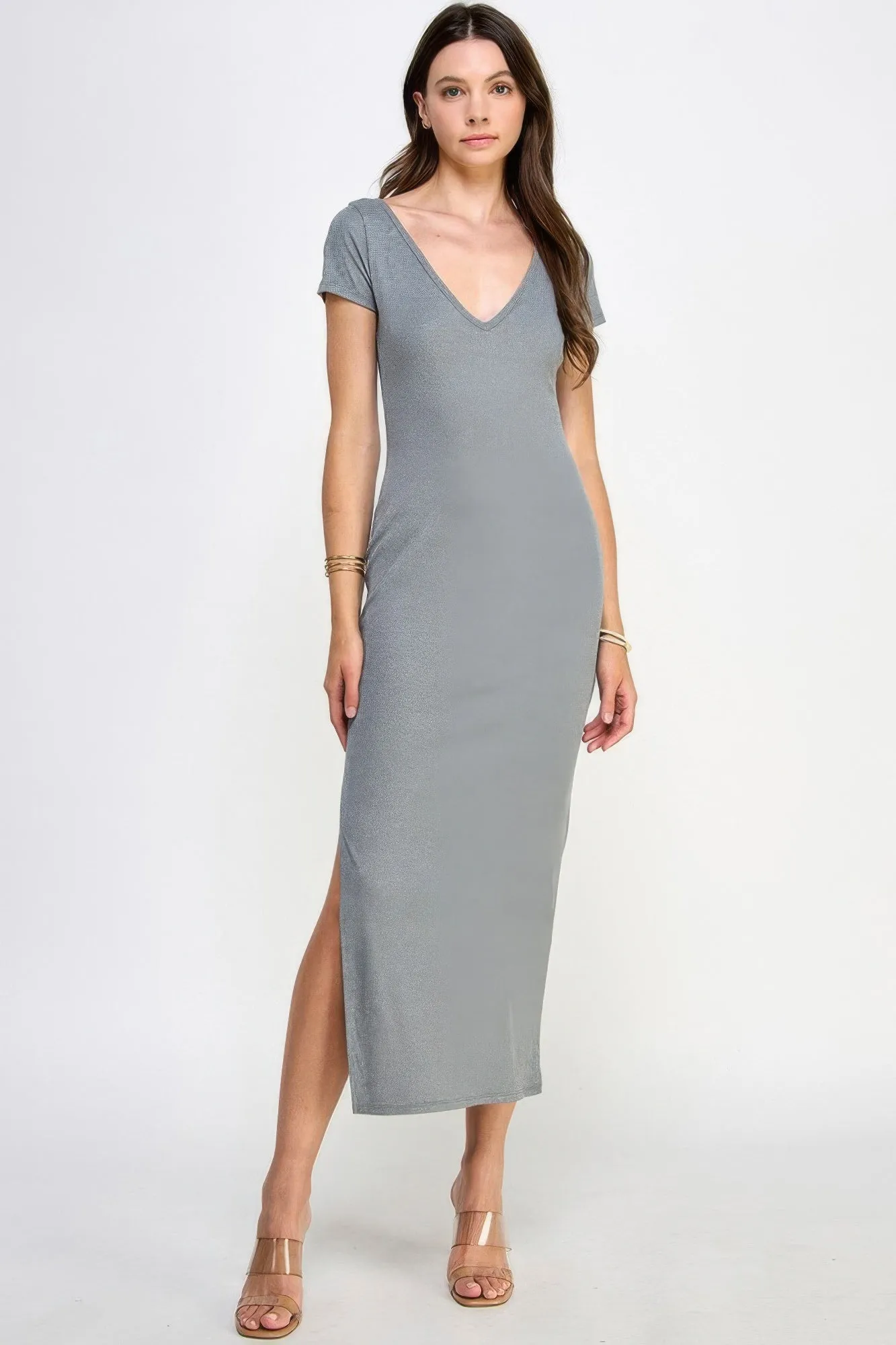 Double V-neck Ribbed Maxi Dress sold by Gigi Laurent product image thumbnail 2