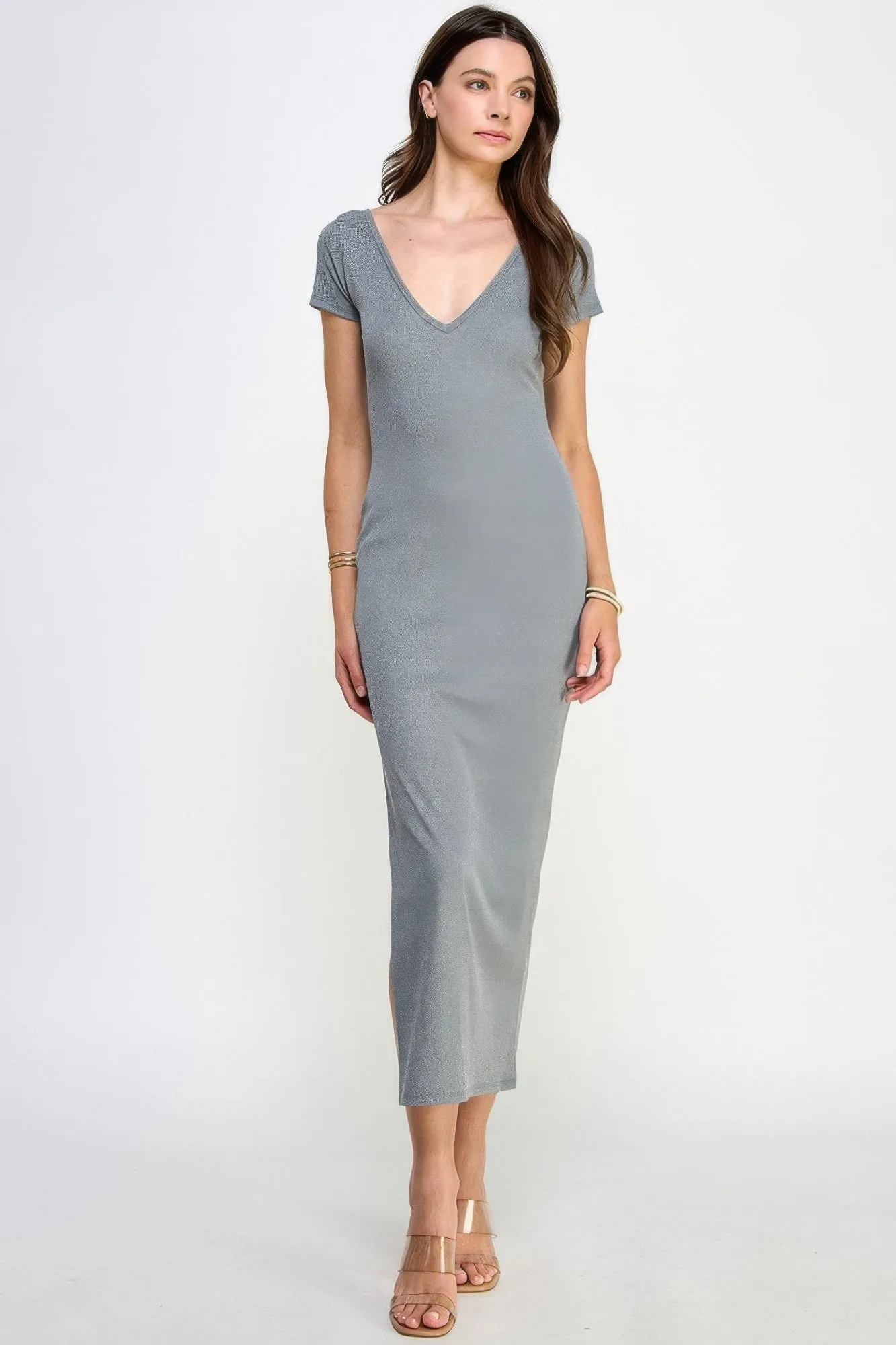 Double V-neck Ribbed Maxi Dress sold by Gigi Laurent