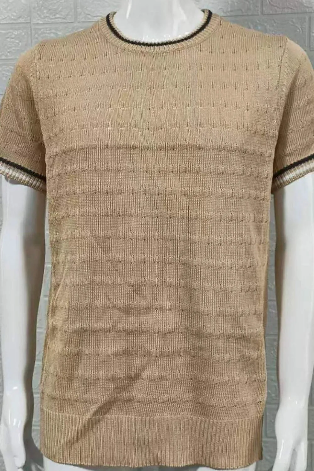 Men's Plus Size Texture Round Neck Contrast Trim T-Shirt sold by Gigi Laurent product image thumbnail 5