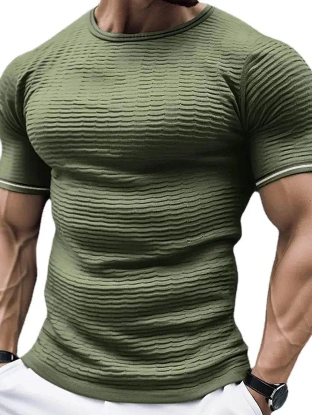 Men's Plus Size Texture Round Neck Contrast Trim T-Shirt sold by Gigi Laurent product image thumbnail 2