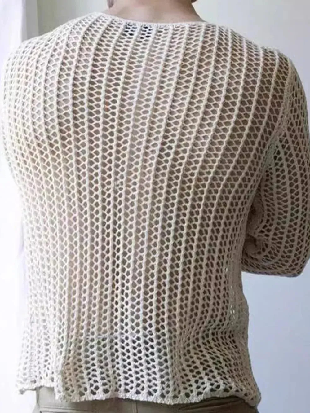 Men's Full Size Hollow Out Round Neck Long Sleeve Top Plus Size sold by Gigi Laurent product image thumbnail 5