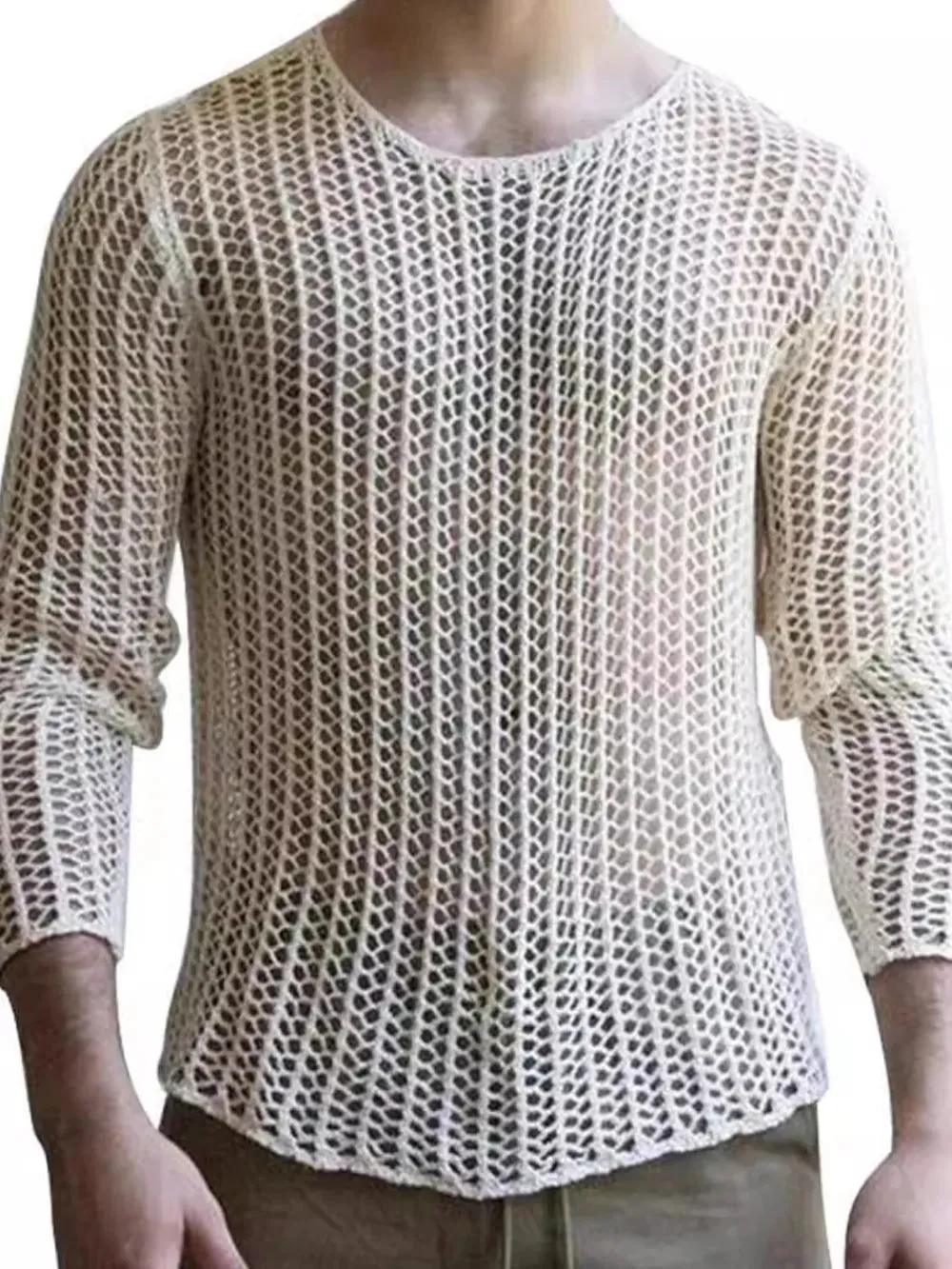 Men's Full Size Hollow Out Round Neck Long Sleeve Top Plus Size sold by Gigi Laurent product image thumbnail 4