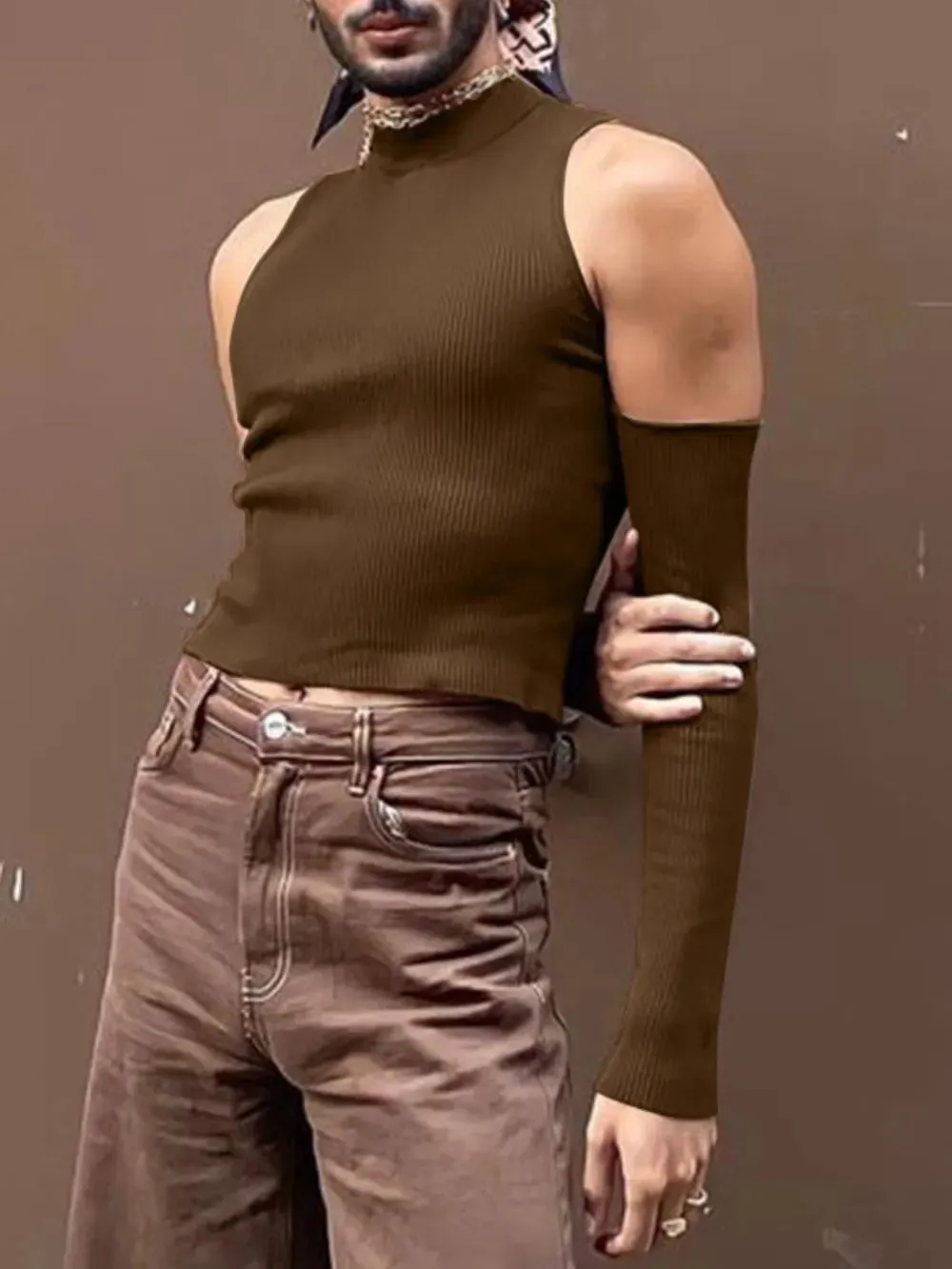 Men's Full Size Mock Neck Cold Shoulder T-Shirt Plus Size sold by Gigi Laurent product image thumbnail 2