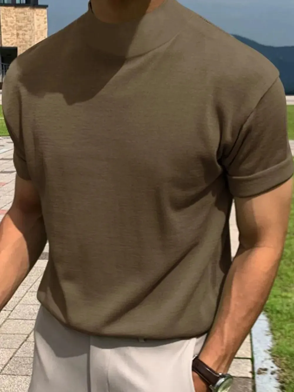Men's Full Size Mock Neck Short Sleeve T-Shirt Plus Size sold by Gigi Laurent product image thumbnail 4