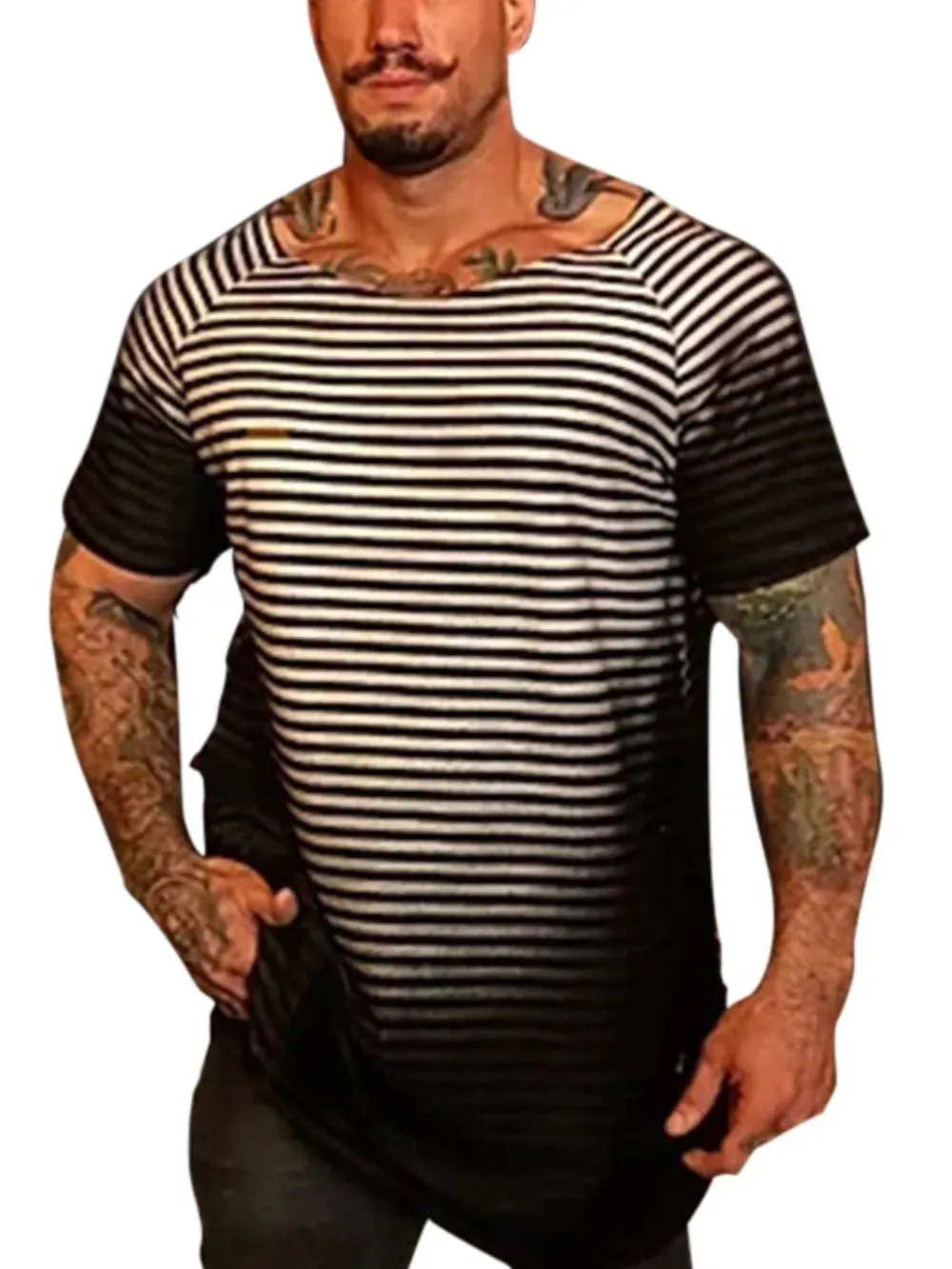 Men's Full Size Round Neck Short Sleeve Striped T-Shirt Plus Size sold by Gigi Laurent product image thumbnail 5