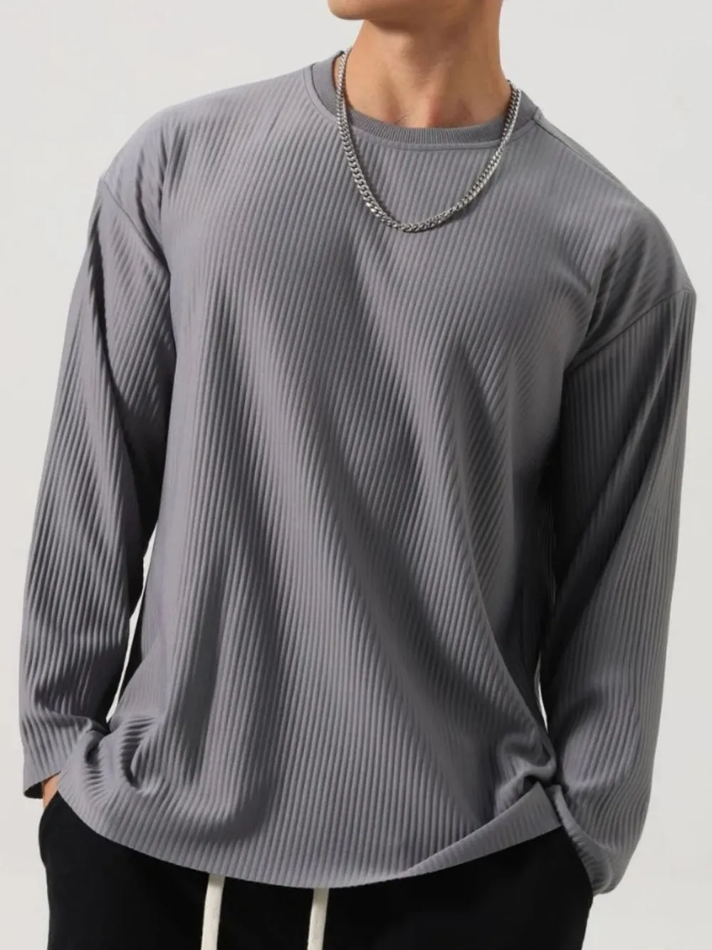 Men's Plus Size Round Neck Long Sleeve T-Shirt sold by Gigi Laurent product image thumbnail 4