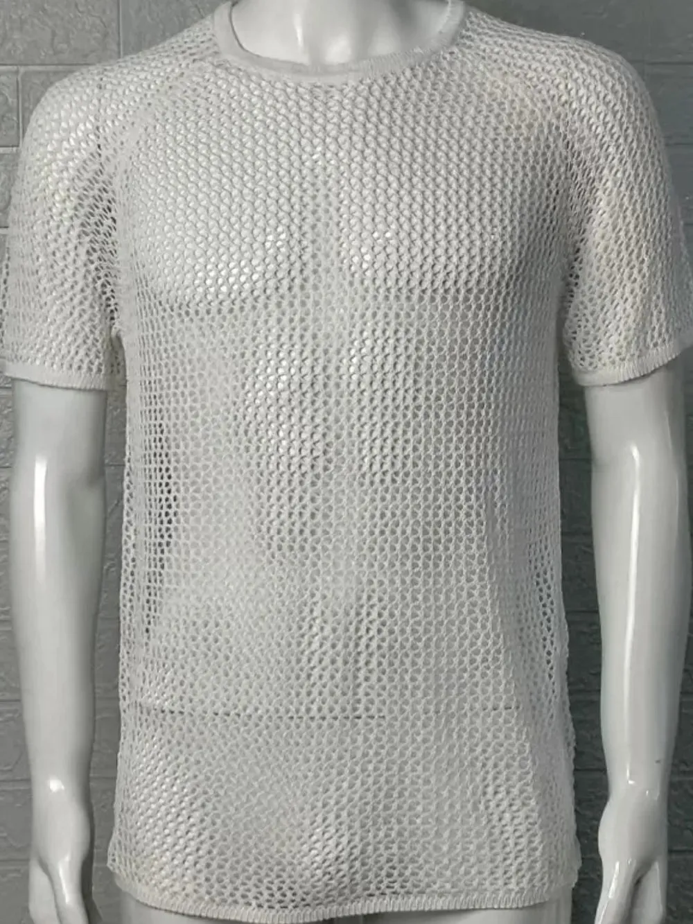 Men's Openwork Round Neck Short Sleeve T-Shirt sold by Gigi Laurent product image thumbnail 3