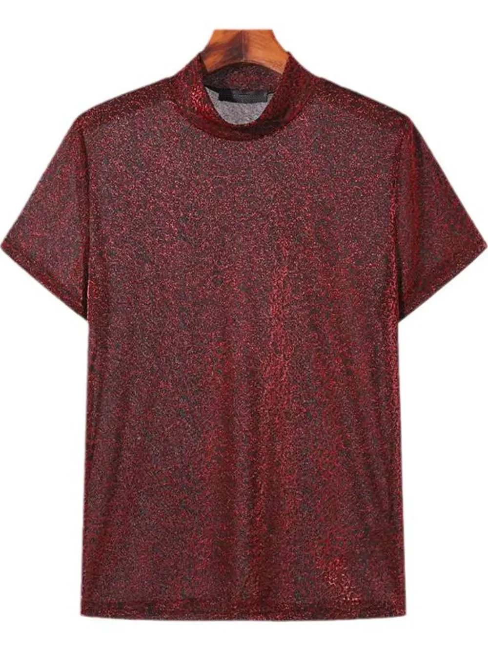Men's Full Size Glitter Mock Neck Short Sleeve Top Plus Size sold by Gigi Laurent product image thumbnail 5