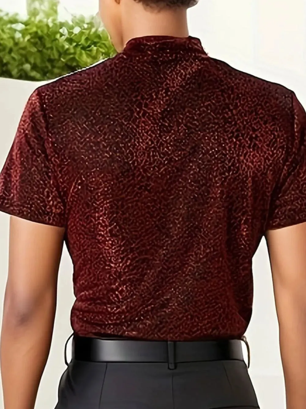 Men's Full Size Glitter Mock Neck Short Sleeve Top Plus Size sold by Gigi Laurent product image thumbnail 3