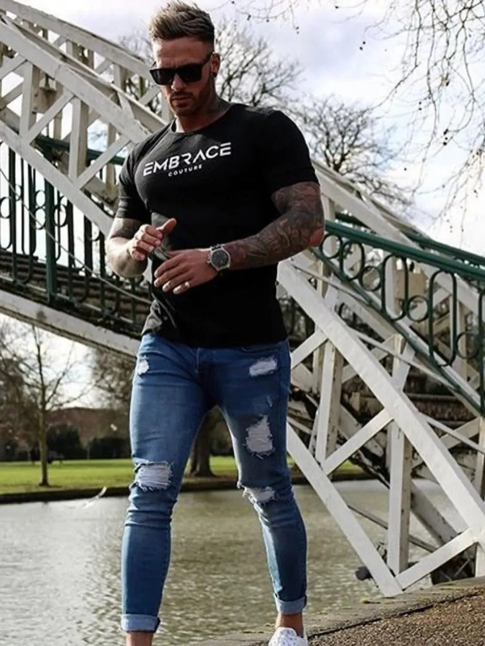 Men's Letter Graphic Round Neck Short Sleeve T-Shirt sold by Gigi Laurent product image thumbnail 4