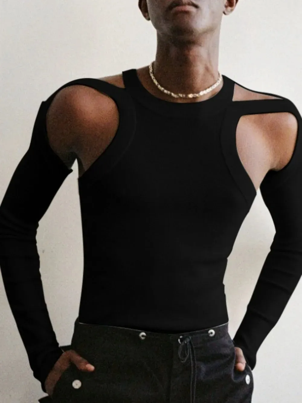 Men's Full Size Cutout Round Neck Long Sleeve Top Plus Size sold by Gigi Laurent product image thumbnail 4