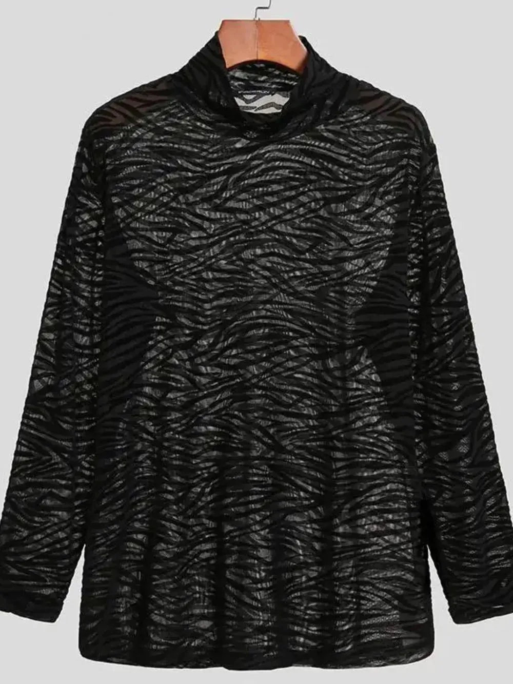 Men's Zebra Print Mock Neck Long Sleeve Mesh Top sold by Gigi Laurent product image thumbnail 2