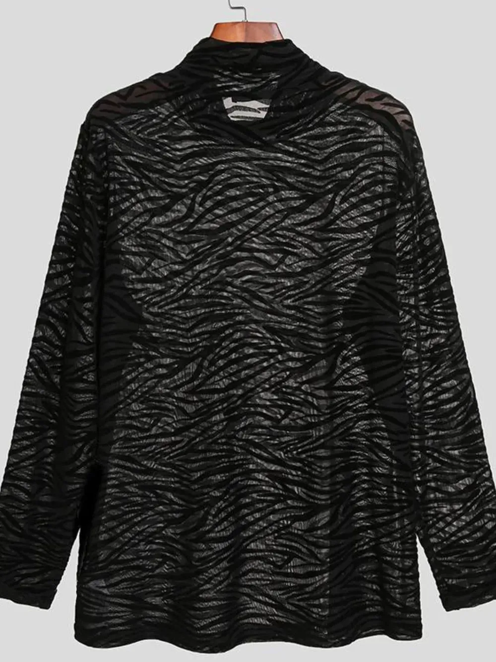 Men's Zebra Print Mock Neck Long Sleeve Mesh Top sold by Gigi Laurent product image thumbnail 3