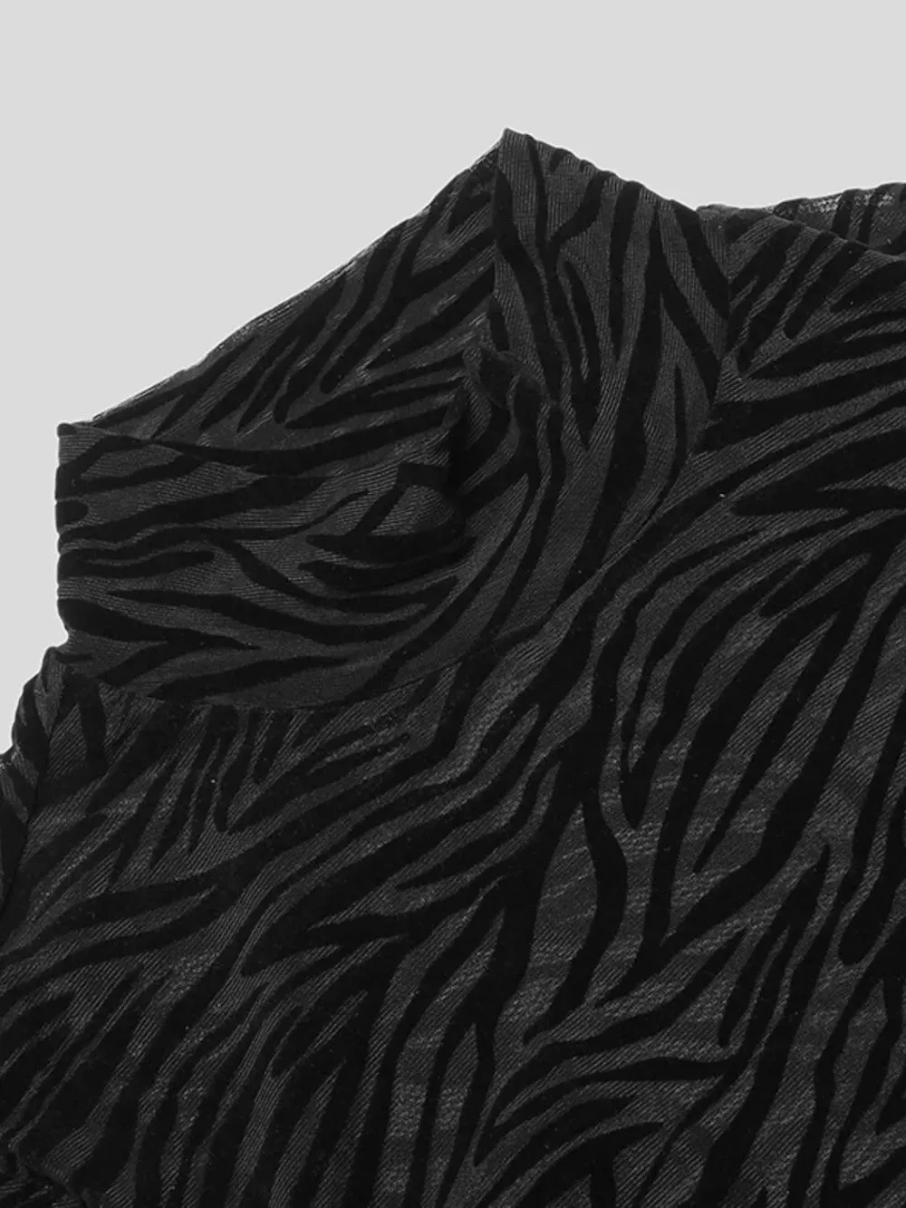 Men's Zebra Print Mock Neck Long Sleeve Mesh Top sold by Gigi Laurent product image thumbnail 4