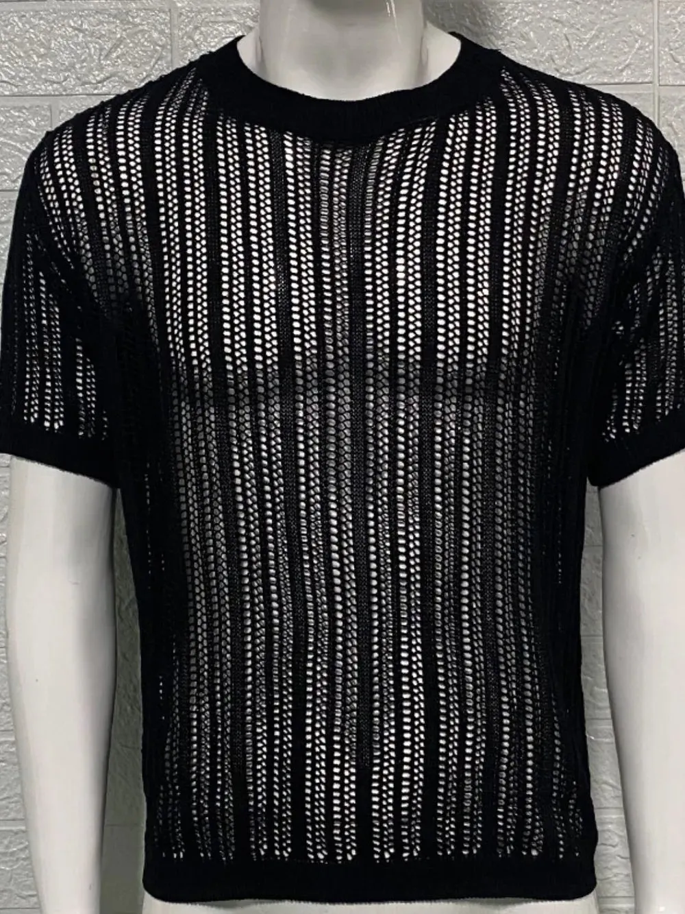 Men's Openwork Round Neck Knit T-Shirt sold by Gigi Laurent product image thumbnail 3