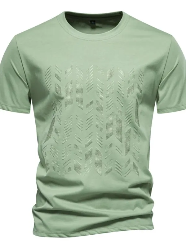 Men's Round Neck Geometric Embroidered T-Shirt made by Trendsi