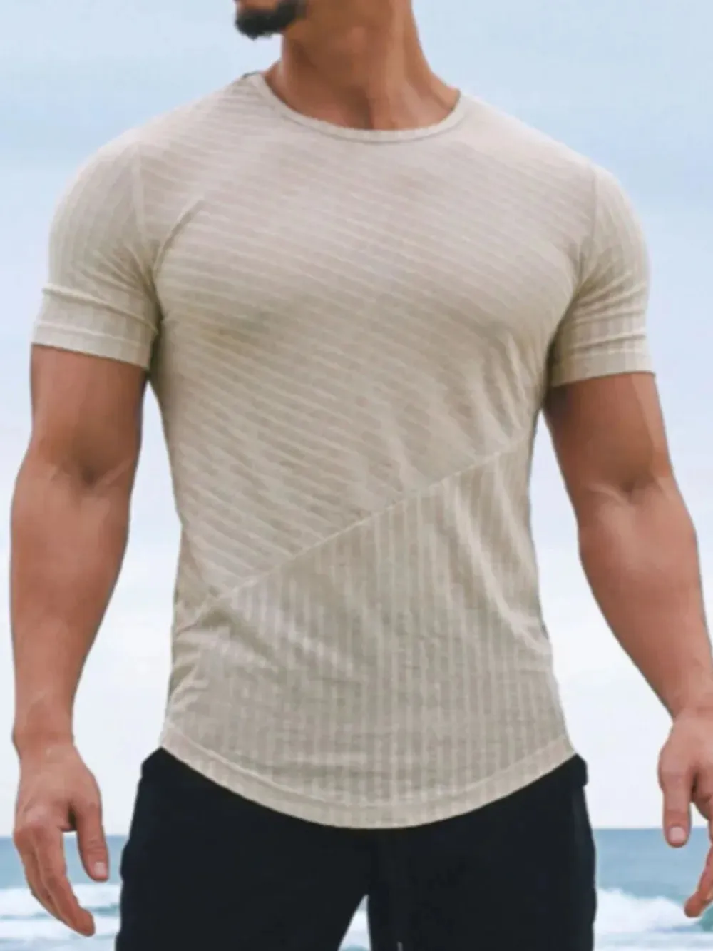 Men's Round Neck Short Sleeve Striped T-Shirt sold by Gigi Laurent product image thumbnail 3