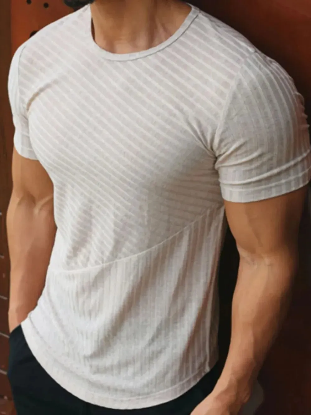 Men's Round Neck Short Sleeve Striped T-Shirt sold by Gigi Laurent product image thumbnail 4
