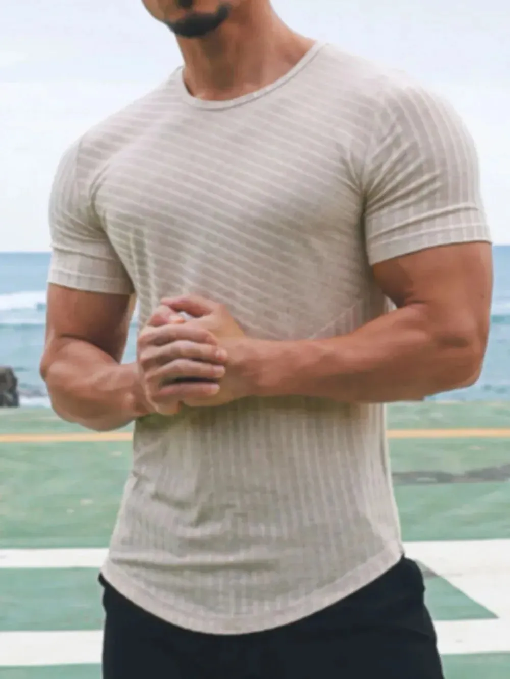 Men's Round Neck Short Sleeve Striped T-Shirt sold by Gigi Laurent