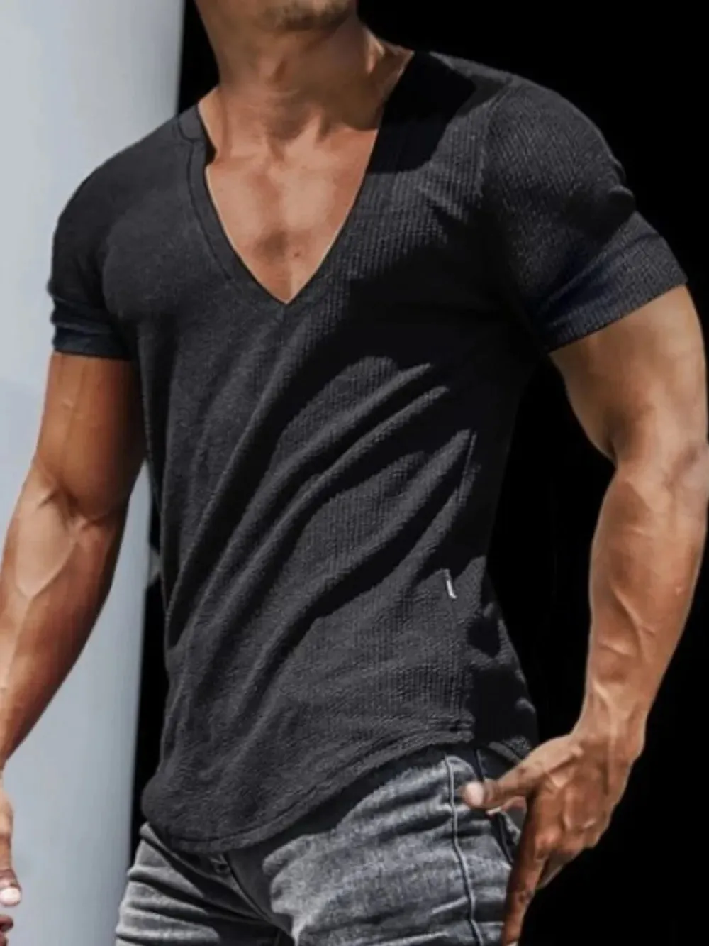Men's Full Size Notched Short Sleeve T-Shirt Plus Size sold by Gigi Laurent
