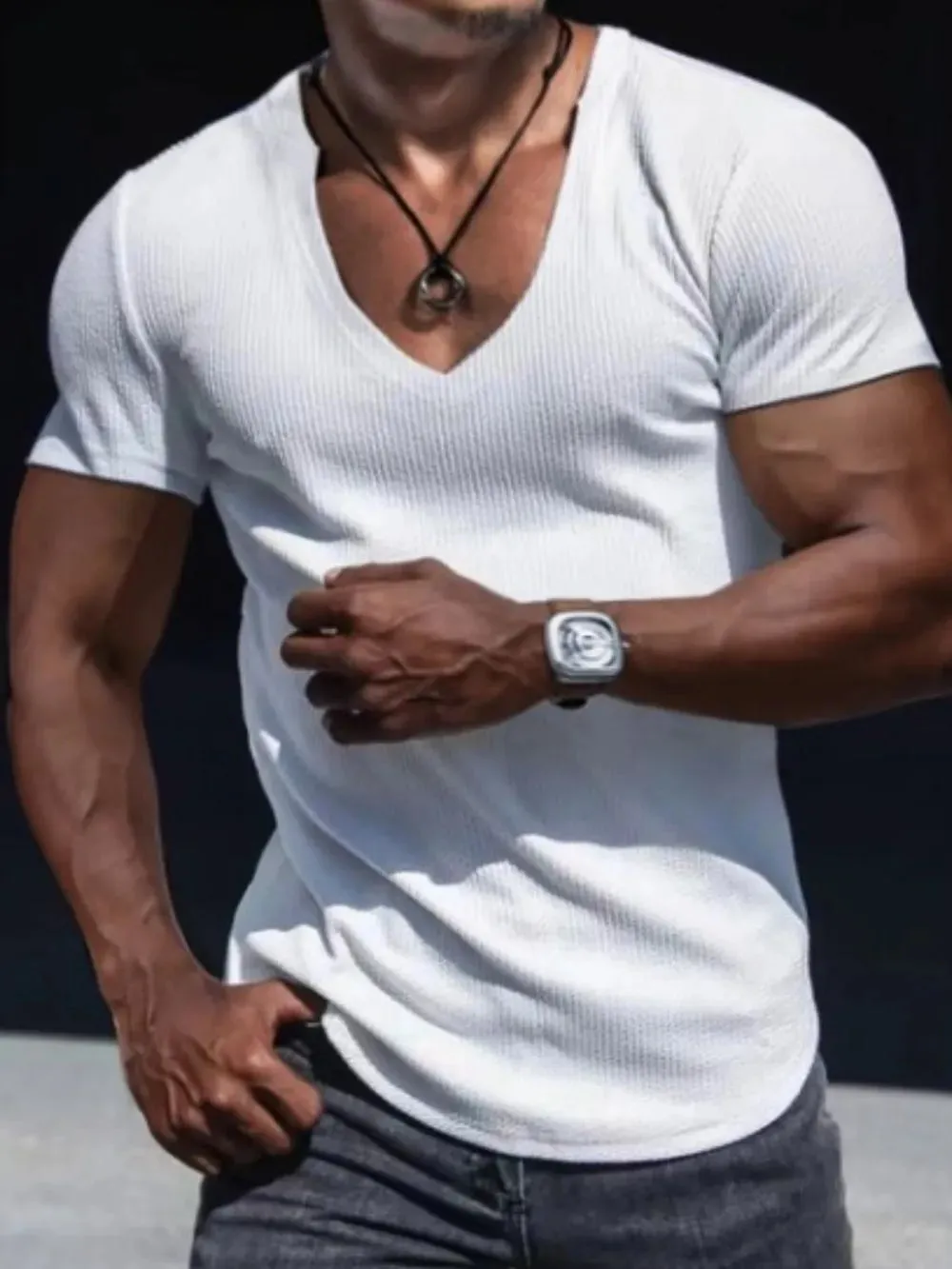 Men's Full Size Notched Short Sleeve T-Shirt Plus Size sold by Gigi Laurent product image thumbnail 2