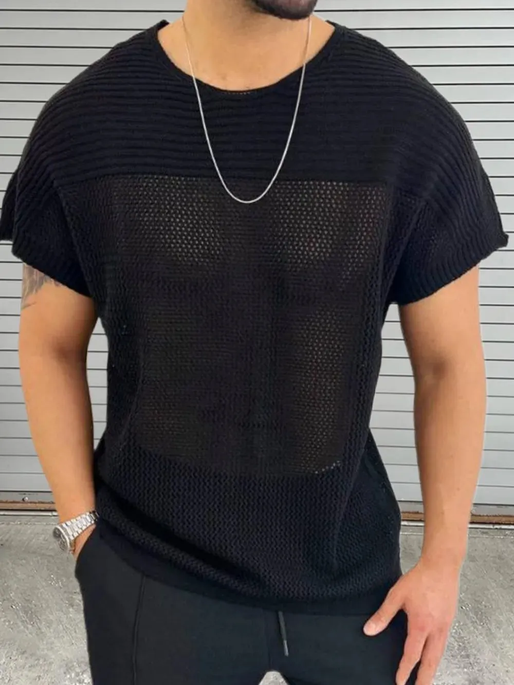 Men's Eyelet Round Neck Short Sleeve T-Shirt sold by Gigi Laurent product image thumbnail 3