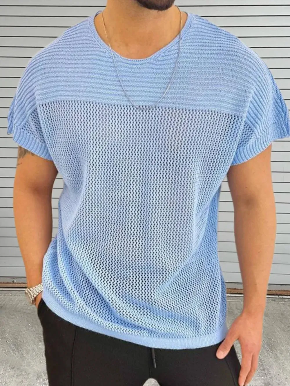 Men's Eyelet Round Neck Short Sleeve T-Shirt sold by Gigi Laurent
