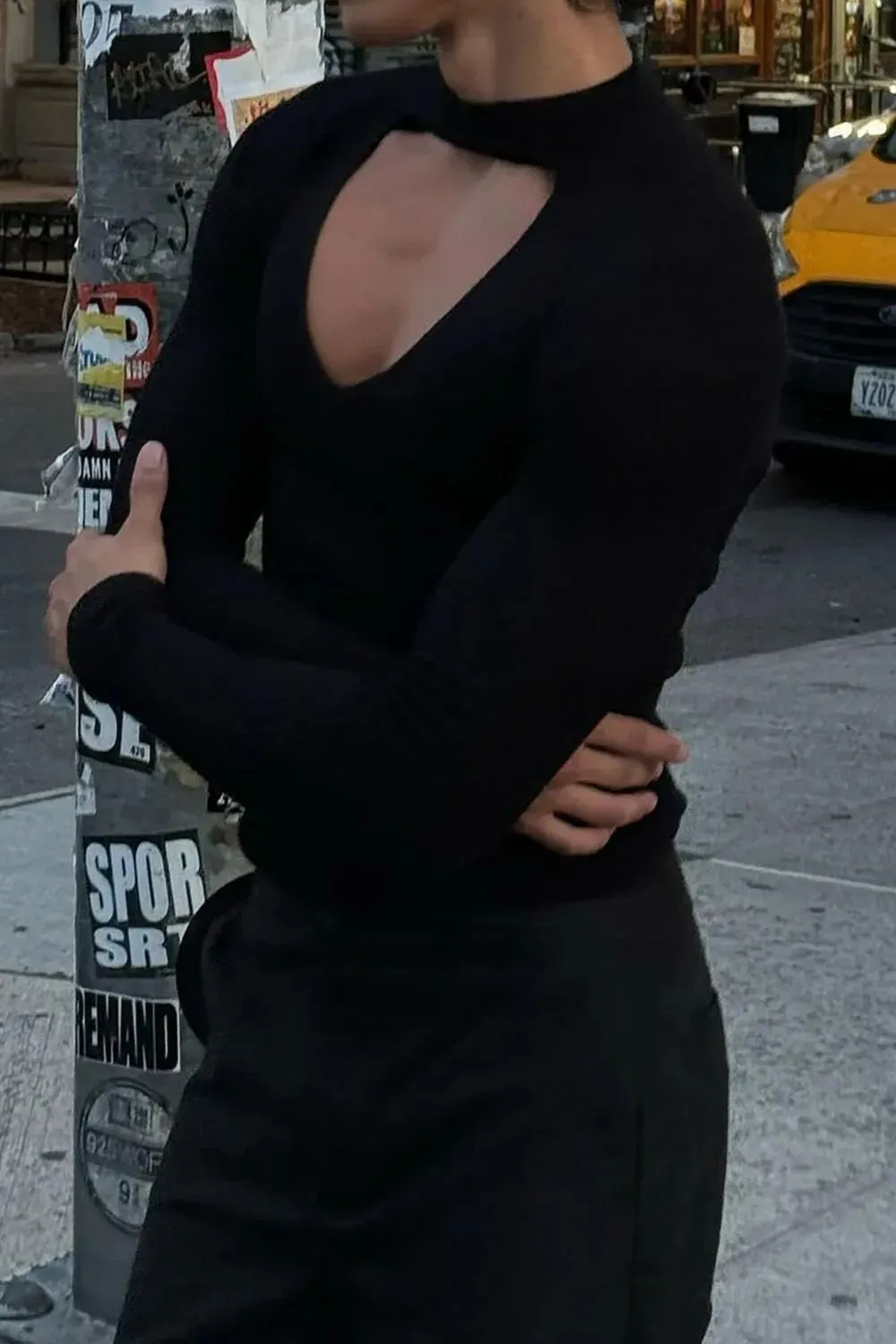 Men's Cutout Front Long Sleeve T-Shirt sold by Gigi Laurent product image thumbnail 2