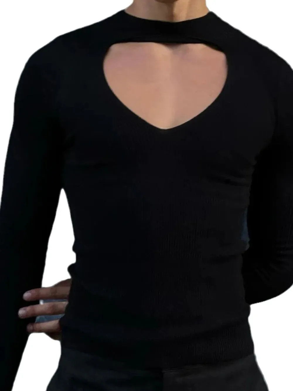 Men's Cutout Front Long Sleeve T-Shirt sold by Gigi Laurent product image thumbnail 5