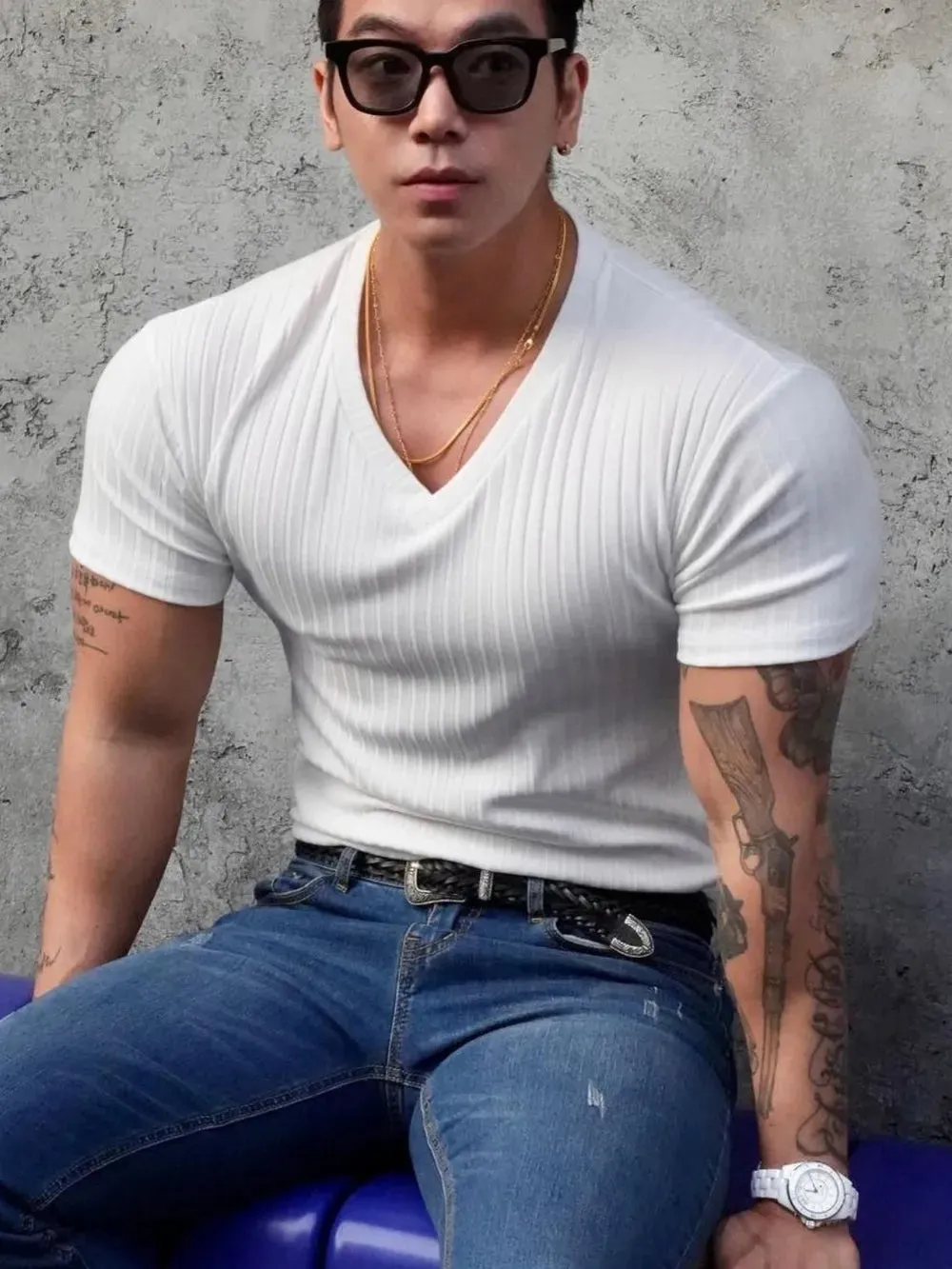 Men's Plus Size V-Neck Short Sleeve T-Shirt sold by Gigi Laurent product image thumbnail 4