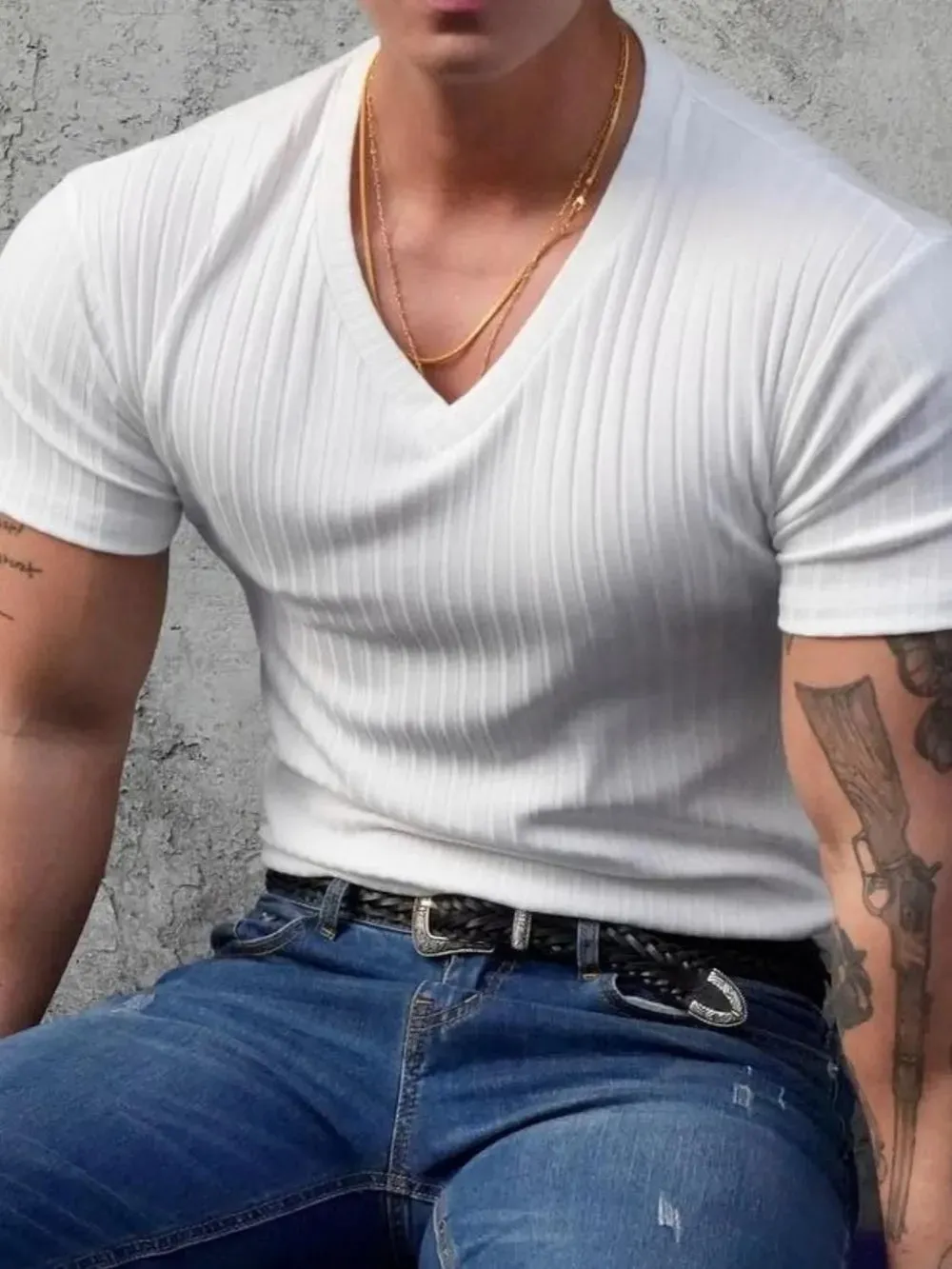 Men's Plus Size V-Neck Short Sleeve T-Shirt sold by Gigi Laurent product image thumbnail 3