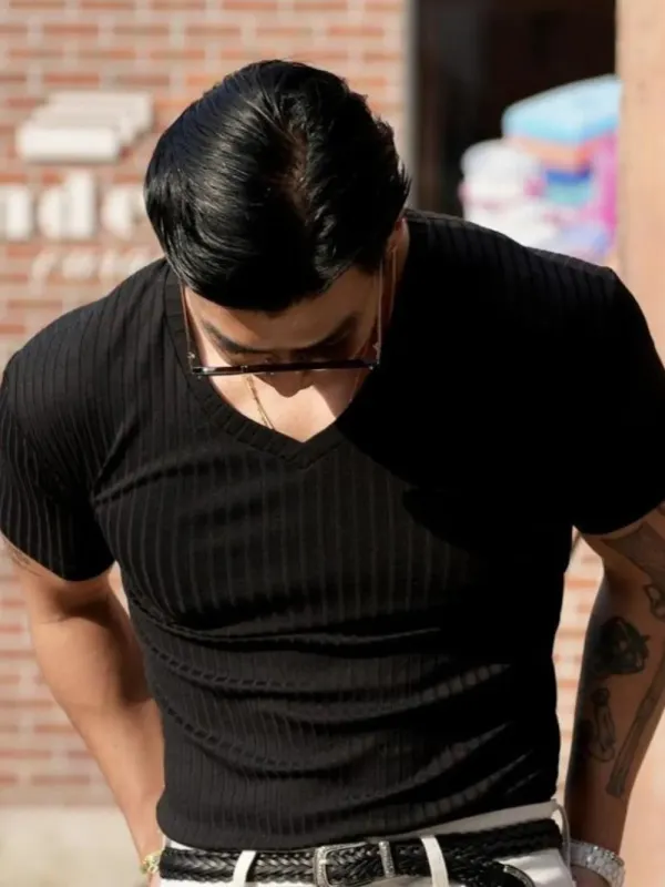 Men's Plus Size V-Neck Short Sleeve T-Shirt sold by Gigi Laurent