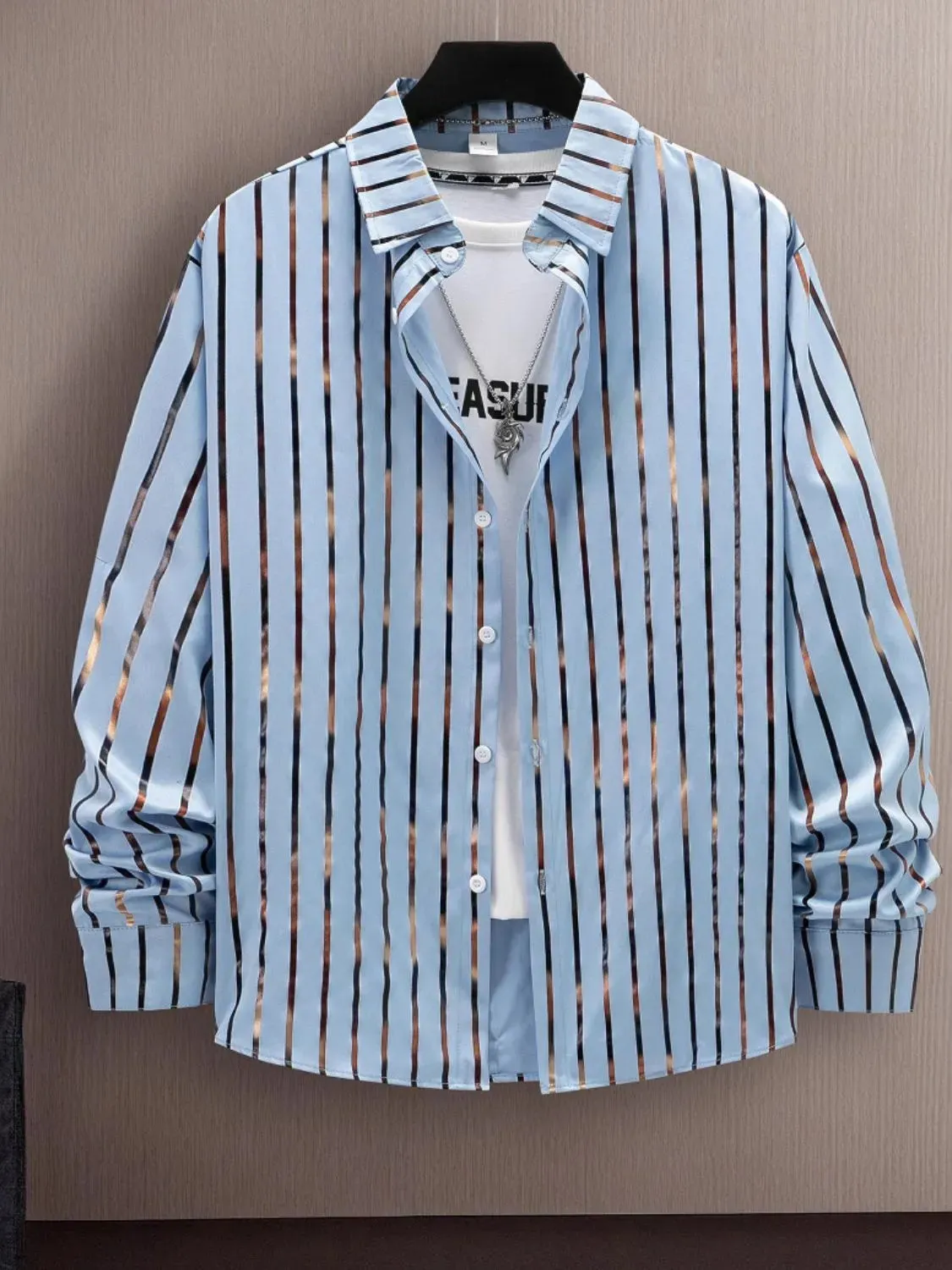 Men's Full Size Striped Button Up Long Sleeve Shirt Plus Size sold by Gigi Laurent