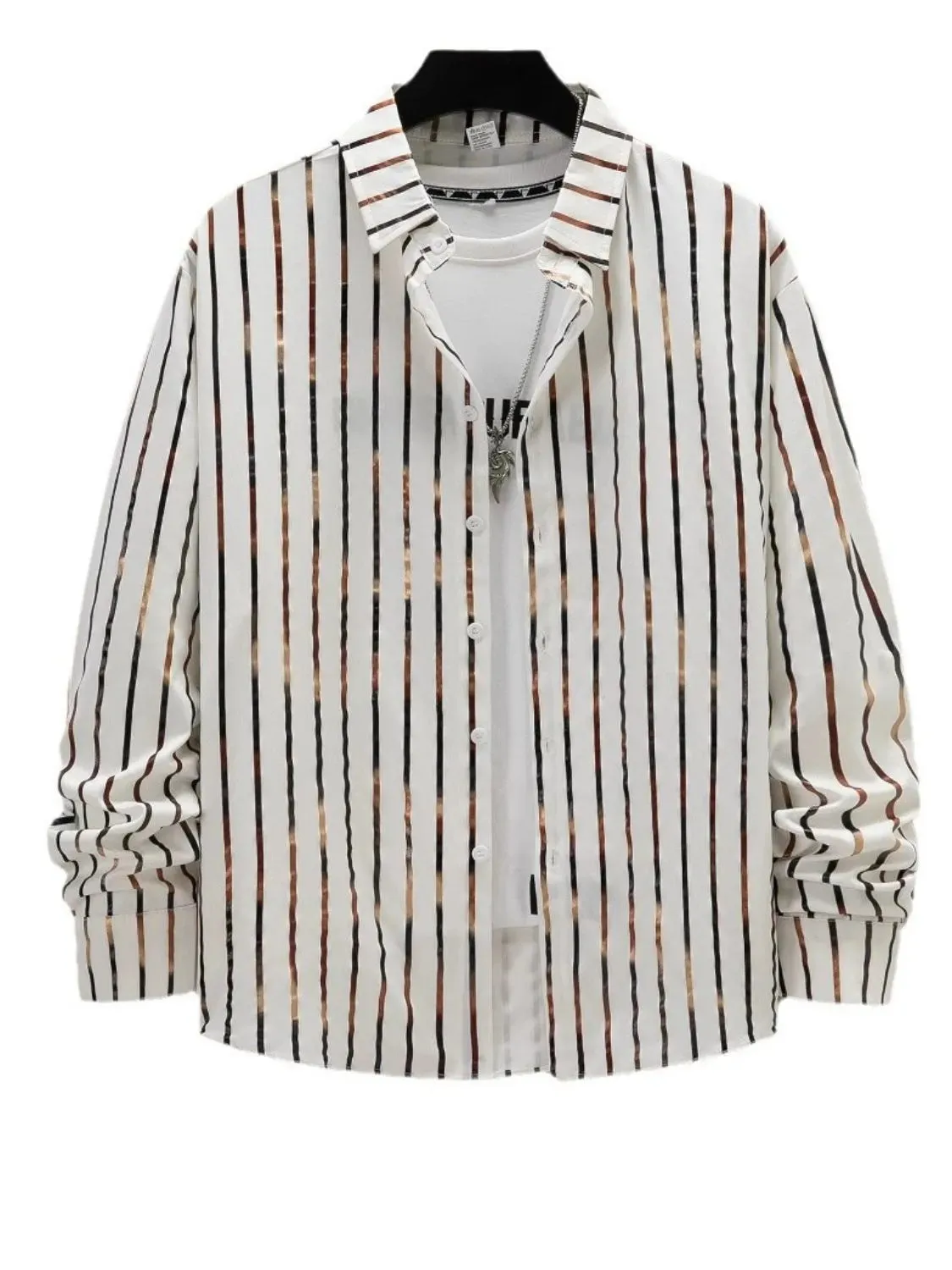 Men's Full Size Striped Button Up Long Sleeve Shirt Plus Size sold by Gigi Laurent product image thumbnail 5