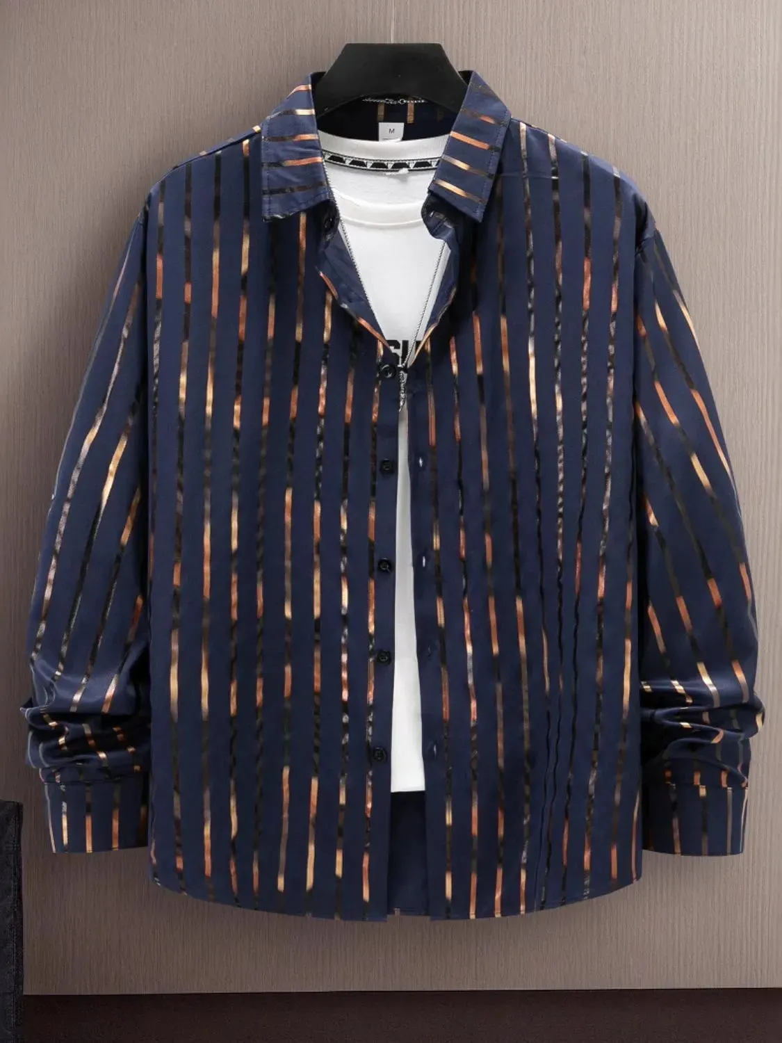Men's Full Size Striped Button Up Long Sleeve Shirt Plus Size sold by Gigi Laurent product image thumbnail 4