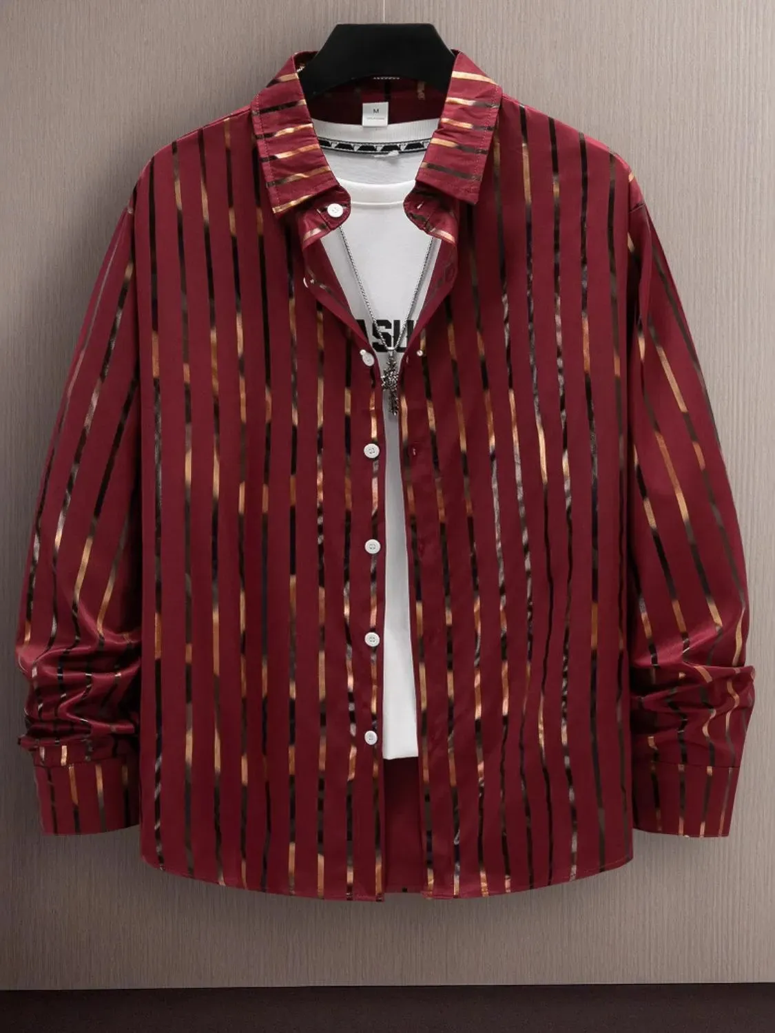 Men's Full Size Striped Button Up Long Sleeve Shirt Plus Size sold by Gigi Laurent product image thumbnail 2