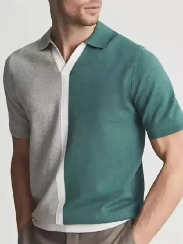 Men's Plus Size Color Block Short Sleeve Polo made by Trendsi
