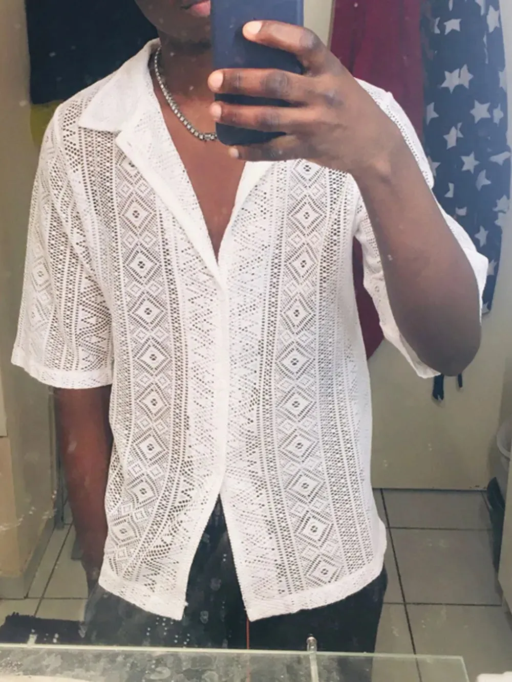 Men's Full Size Lace Half Sleeve Button Down Shirt Plus Size sold by Gigi Laurent product image thumbnail 4