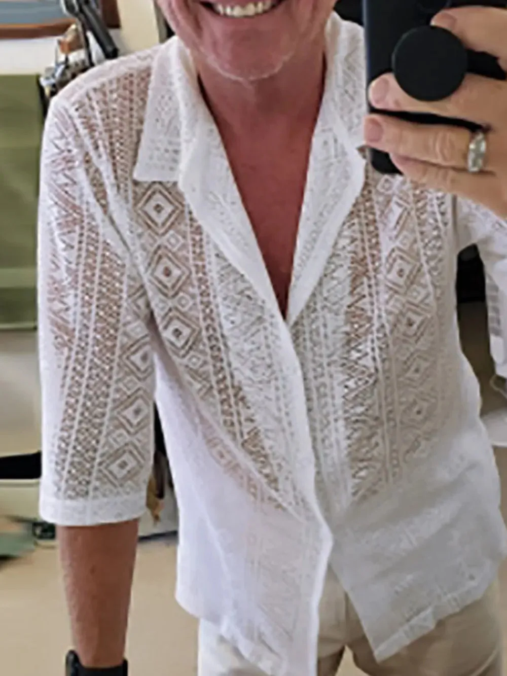 Men's Full Size Lace Half Sleeve Button Down Shirt Plus Size sold by Gigi Laurent product image thumbnail 3