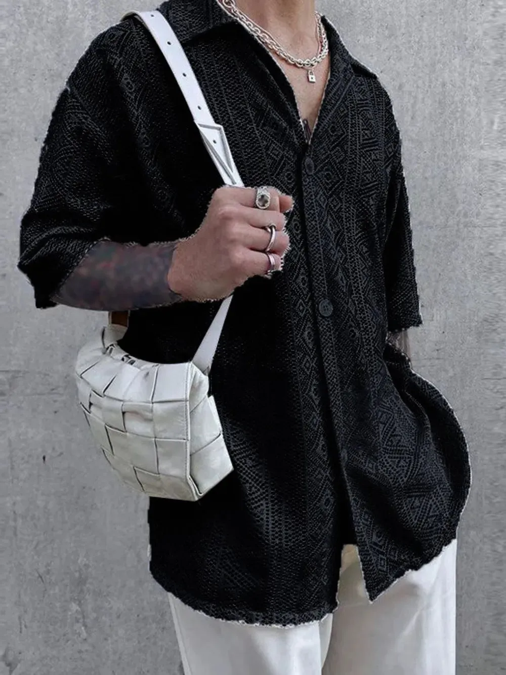 Men's Full Size Lace Half Sleeve Button Down Shirt Plus Size sold by Gigi Laurent product image thumbnail 2