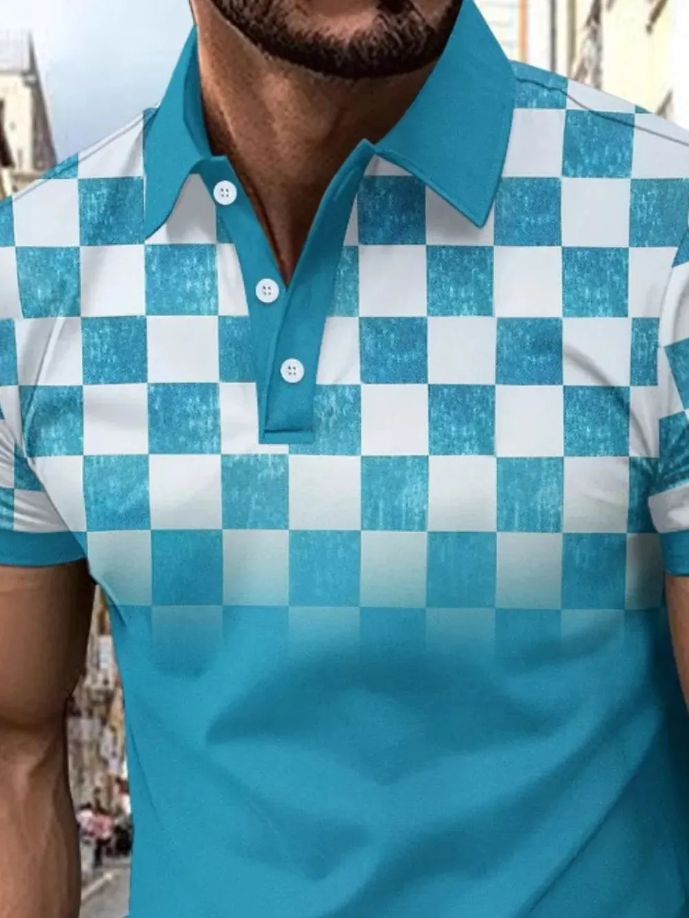Men's Full Size Collared Checkered Short Sleeve Polo Plus Size sold by Gigi Laurent product image thumbnail 5