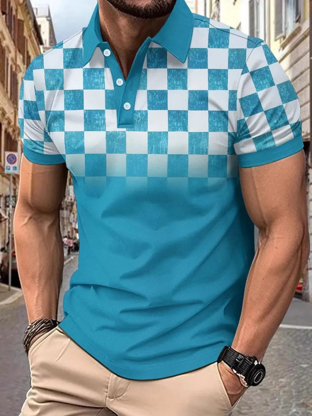 Men's Full Size Collared Checkered Short Sleeve Polo Plus Size sold by Gigi Laurent product image thumbnail 4