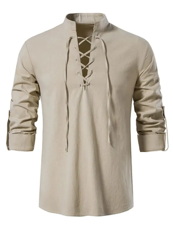 Men's Lace Up Long Sleeve Blouse sold by Gigi Laurent