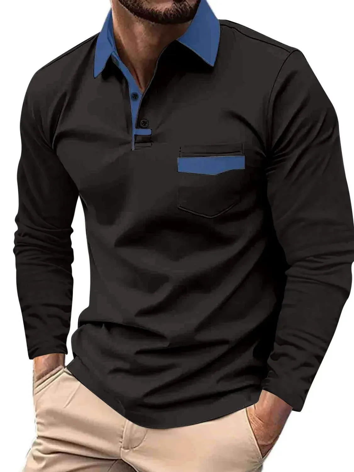 Men's Full Size Collared Neck Long Sleeve Polo Plus Size sold by Gigi Laurent product image thumbnail 3